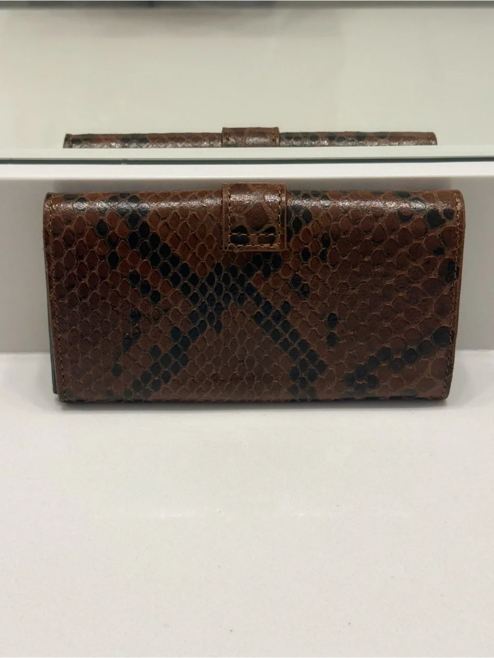 Brown Snake-Embossed Leather Wallet NWT
